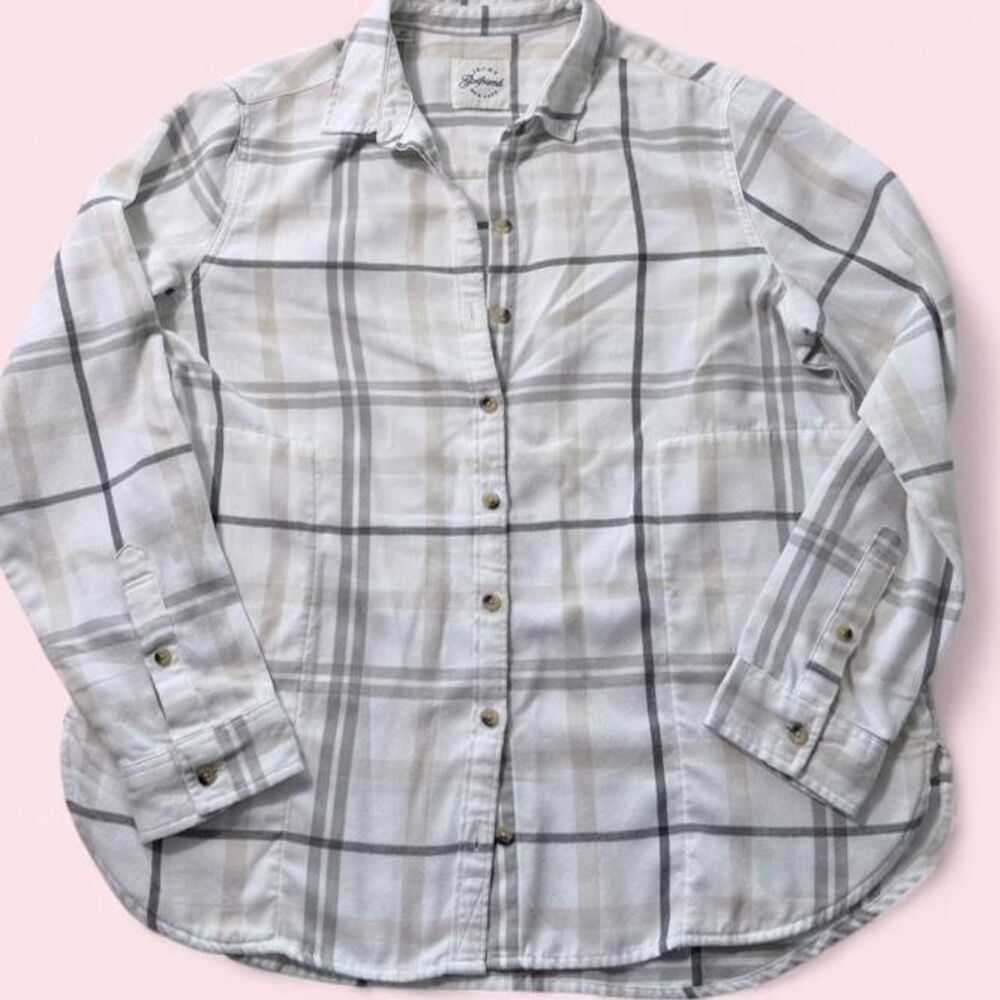 Jach's Girlfriend - Women's White Plaid Flannel Shirt